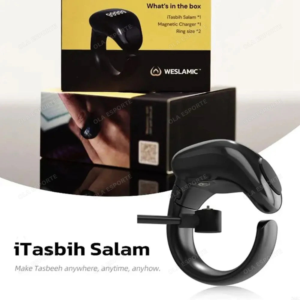 Weslamic Smart Tasbeeh Zikr Ring Islamic Tally Digital Counter for Muslims Praise Prayer Reminder Magnetic Charging Waterproof