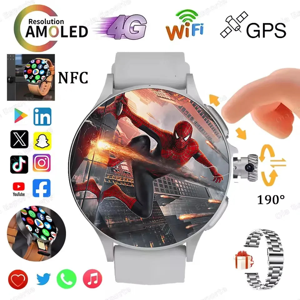 4G/5G SIM Card New Smart Watch Men Women 1.95 inch AMOLED Screen Rotating Camera HD Video Call WIFI Smartwatch For Android IOS