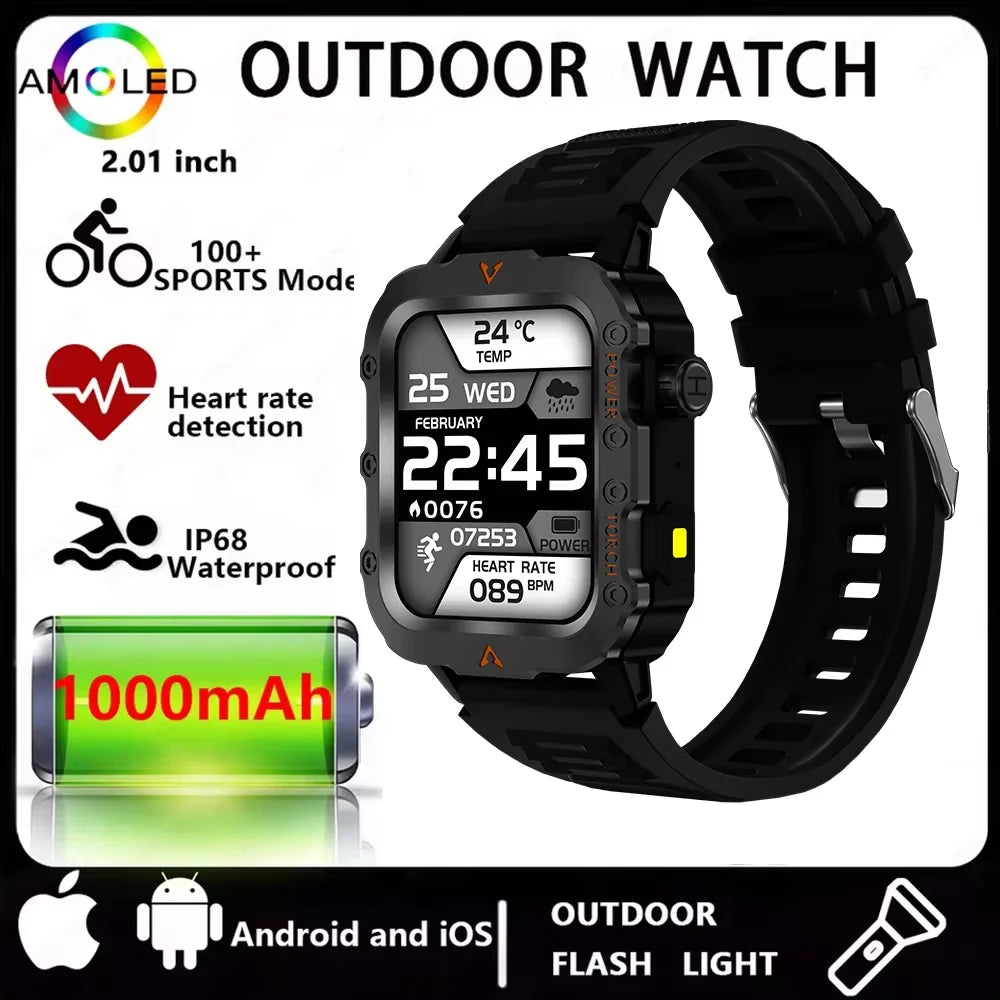 Multi-function Smart Watch Men Heart Rate Health Monitoring Bluetooth Call Smartwatch 100+Sports Modes Flashlight Sports Watches
