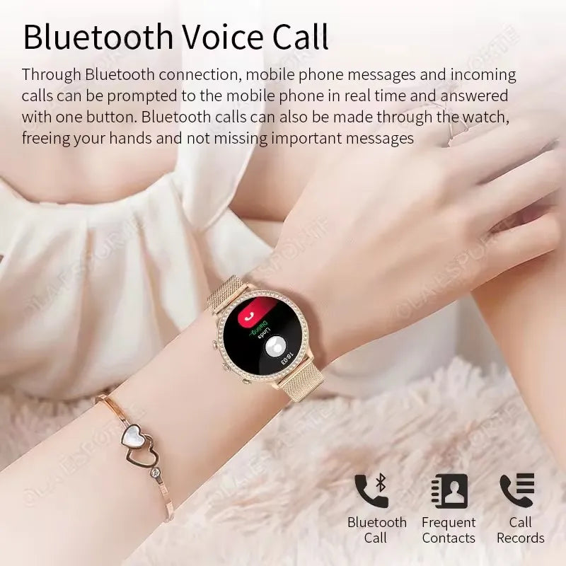 Women Smart Watch Fashion Diamond Watch Band AMOLED Screen HD Bluetooth Call Smartwatch Waterproof Heart Rate Sleep Monitoring