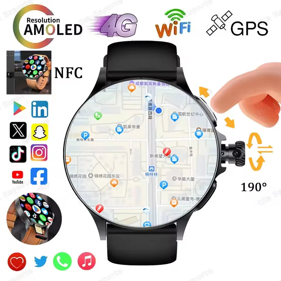 4G/5G SIM Card New Smart Watch Men Women 1.95 inch AMOLED Screen Rotating Camera HD Video Call WIFI Smartwatch For Android IOS