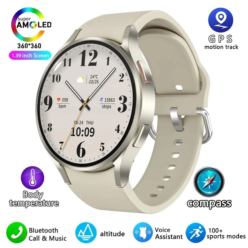 2025 New waterproof Watch 6 GPS Track Smart Watch Men Amoled Always Display Body Temperature Clock BT Talk Smart Watch Woman Man