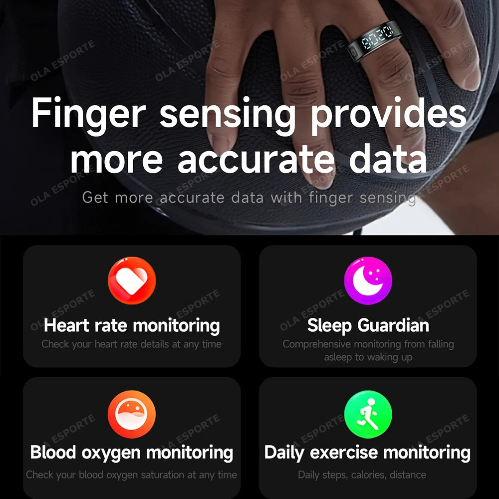 Smart Ring with Display Screen and Touch, Health Manager, Gesture Swipe Video, 5 ATM Waterproof For Men Women Smartring 2025 New