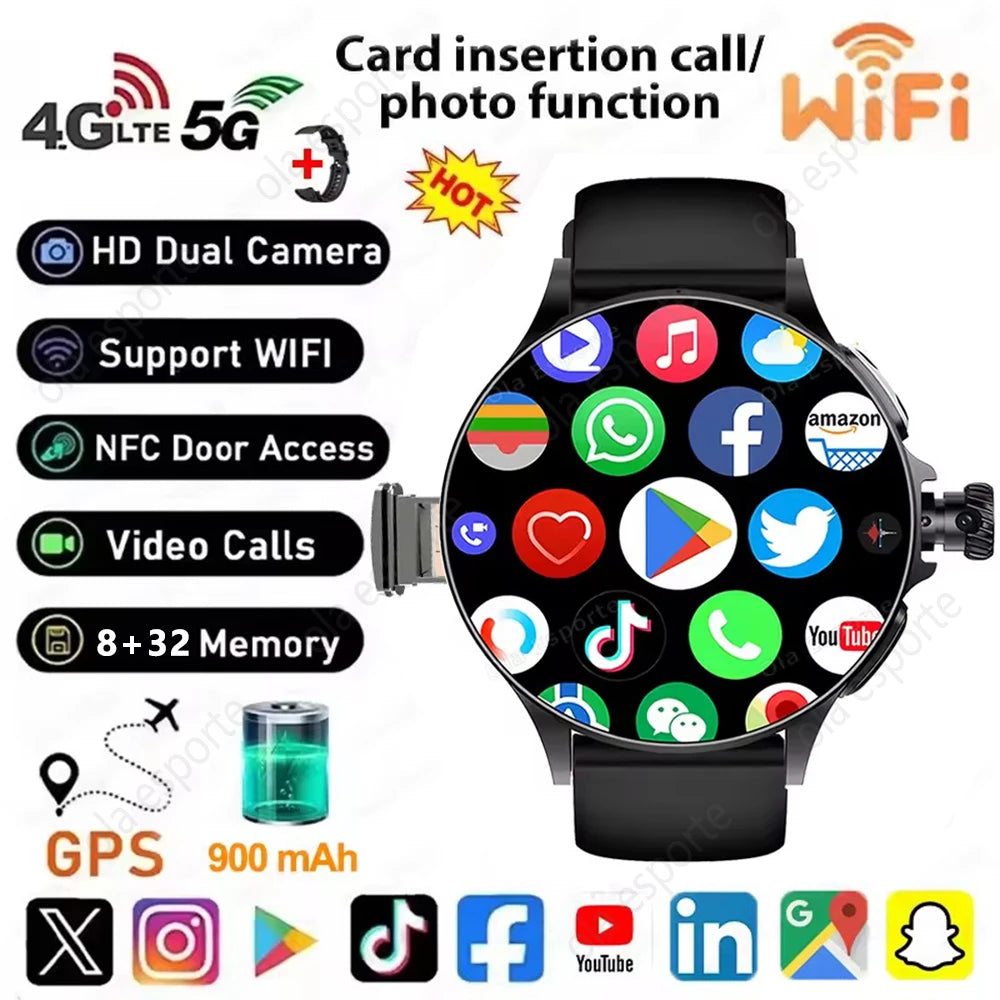 4G/5G SIM Card New Smart Watch Men Women 1.95 inch AMOLED Screen Rotating Camera HD Video Call WIFI Smartwatch For Android IOS