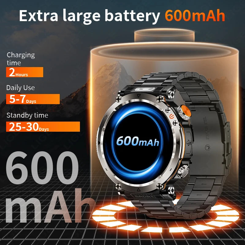 LIGE New Smart Watch Men UV Flashlight Compass 600mAh Large Battery Outdoor Waterproof Sport Watch Bluetooth Call Smartwatch Men