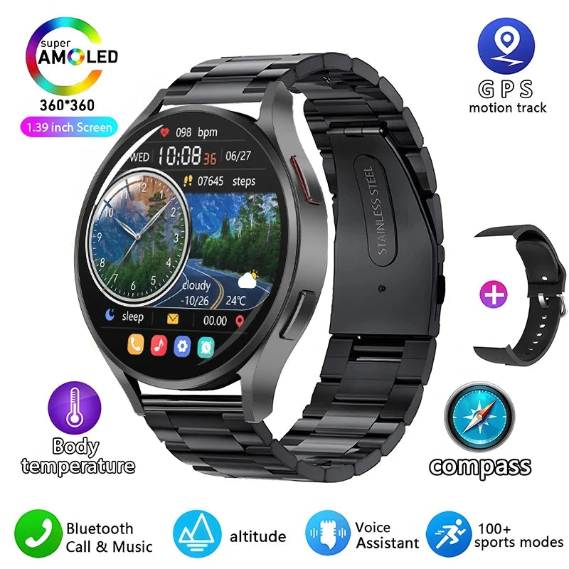 2025 New waterproof Watch 6 GPS Track Smart Watch Men Amoled Always Display Body Temperature Clock BT Talk Smart Watch Woman Man