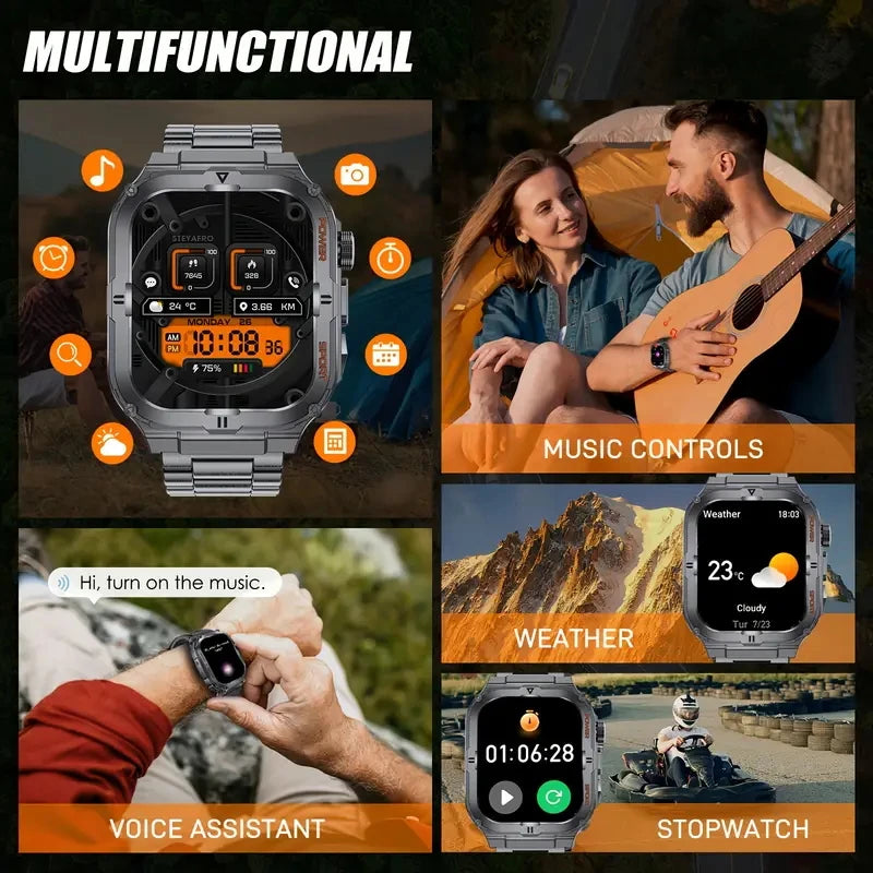 Military Grade Outdoor Smart Watch Men Wome's Health 1.96"HD Screen 430mAh Battery LED Flashlight Waterproof Sports Smartwatches