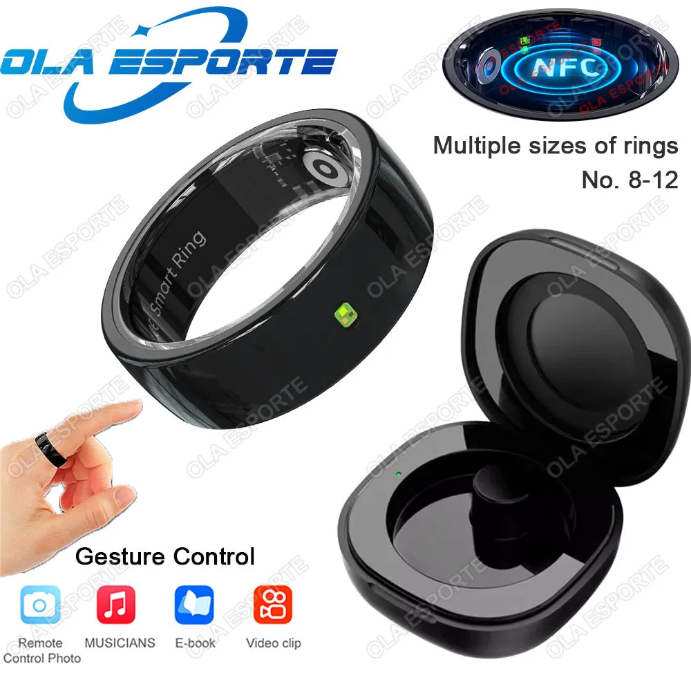 2025 NFC Ceramic LED Smart Ring Built-in NFC Ring 5ATM Waterproof Gesture Control Health Monitoring Multi-Sports Modes Smartring