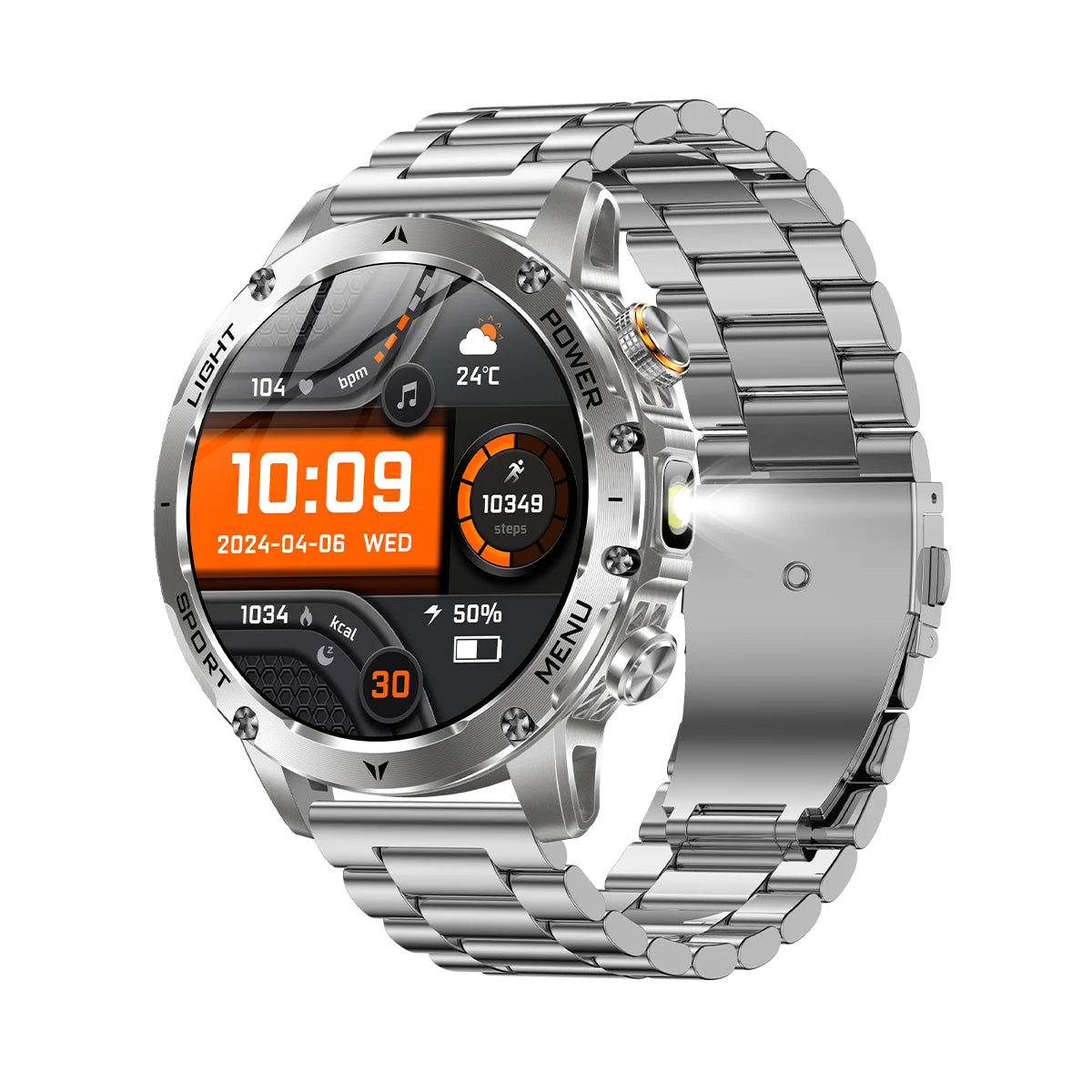 KPEP Military Smart Watch 1000mAh Large Battery LED Flashlight Health Monitor Wireless Call 100+ Sports Modes Smartwatch for Men