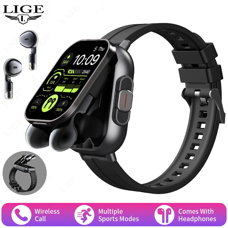 2025 Men Smart Watch 2.01inch HD Large Screen Waterproof Heart Rate Blood Pressure Bluetooth earphone TWS 2 in 1 Make phone call