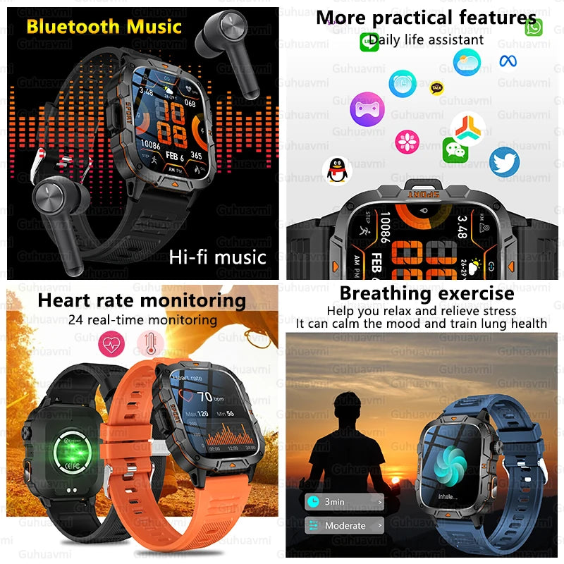 2025 For Xiaomi New Rugged Military GPS Smart Watch Men Bluetooth Call Health Monitoring AI Voice Sports Waterproof Smartwatches