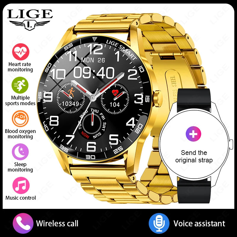 LIGE New 1.38" HD Smart Watch Men Bluetooth Call Men Women Watches Health Monitoring Sports Pedometer IP68 Waterproof Smartwatch