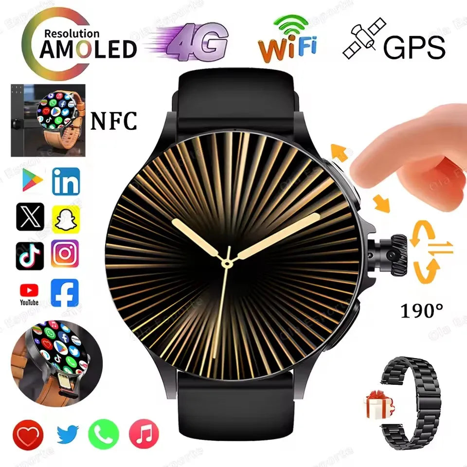 4G/5G SIM Card New Smart Watch Men Women 1.95 inch AMOLED Screen Rotating Camera HD Video Call WIFI Smartwatch For Android IOS