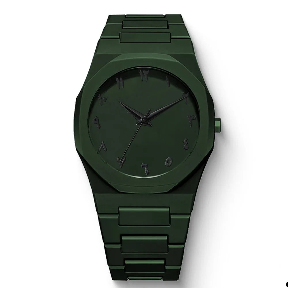 Novo relógio masculino da moda simples preto masculino relógios de quartzo árabe digital casual gotejamento pulseira de óleo