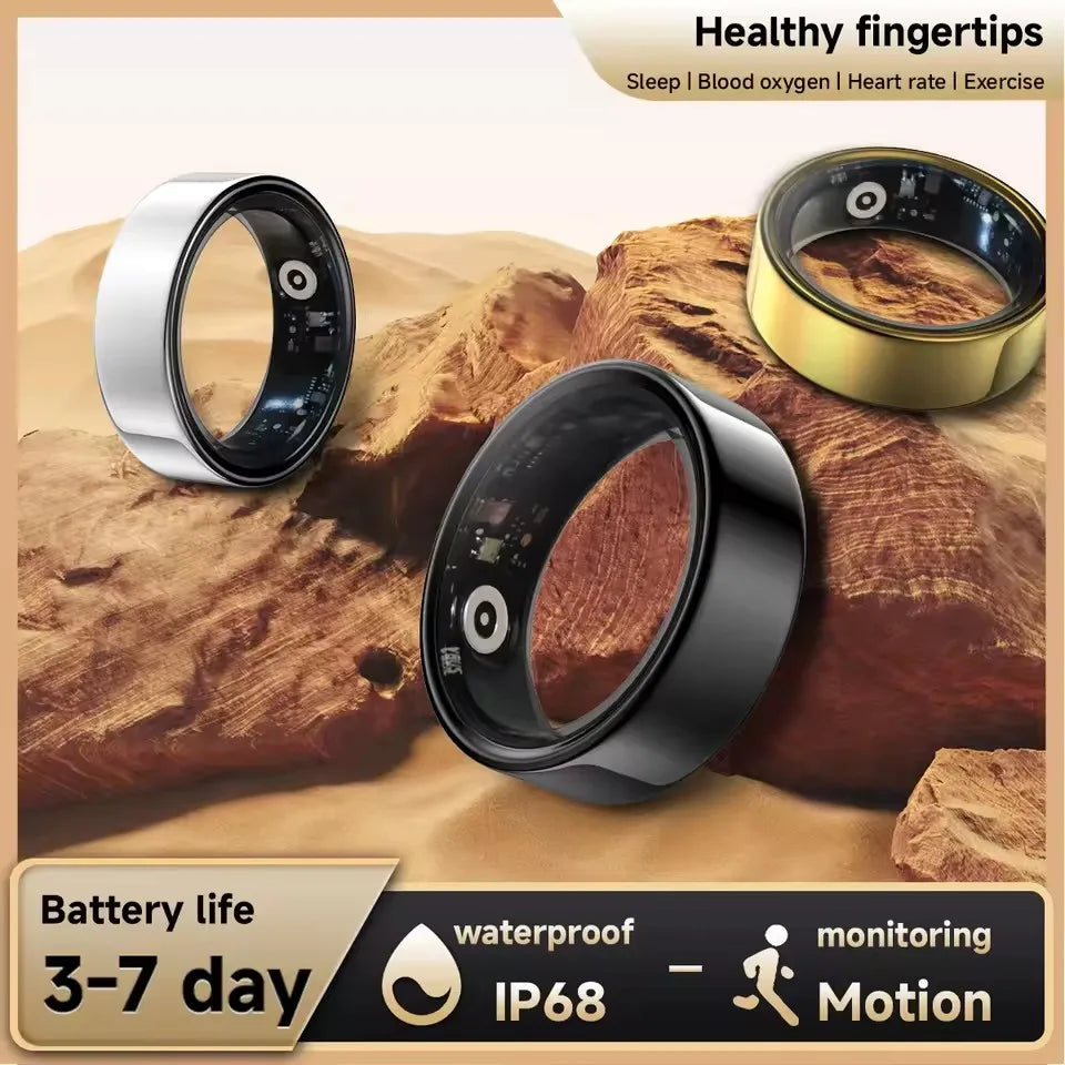 2025 New Smart Ring Blood Oxygen&Pressure Sleep Monitor Sports Tracking Remote Care IP68 Waterproof Men Women