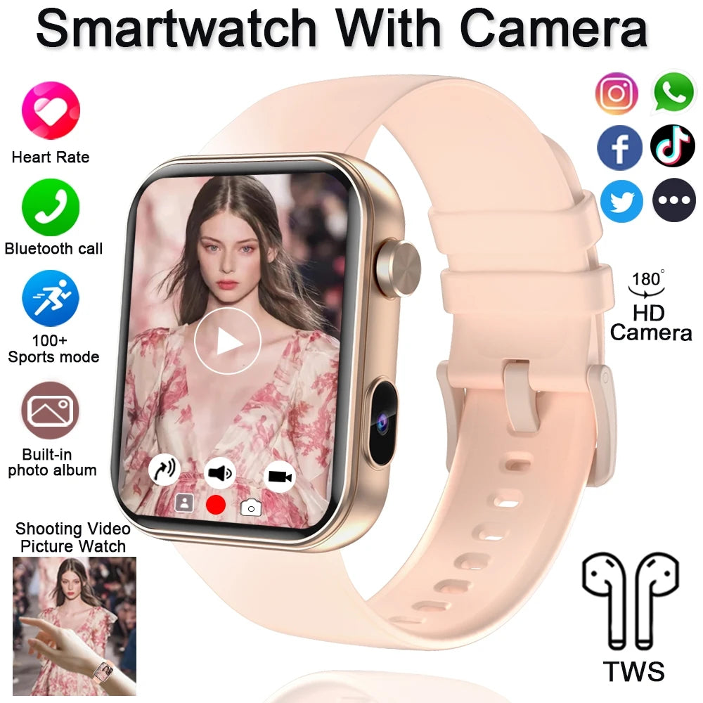 For Xiaomi Smart Watch with Camera Men Recording Camera TWS Headset Local Music Bluetooth Calling Music Fashion Women Smartwatch