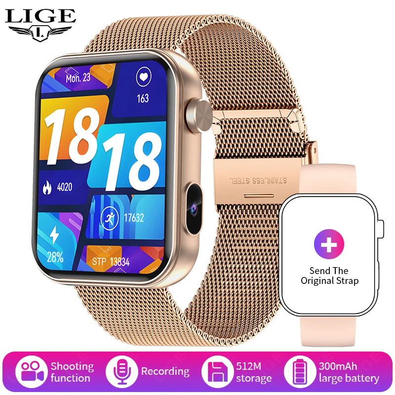 LIGE 2025 New 512MB Camera Smartwatch 1.91" HD Make Answer Call Take Video Sound Recording Music Sports Waterproof Smart Watch