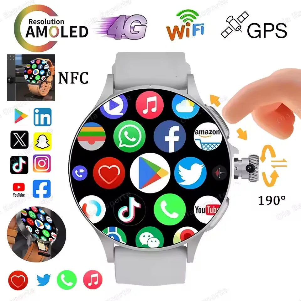 4G/5G SIM Card New Smart Watch Men Women 1.95 inch AMOLED Screen Rotating Camera HD Video Call WIFI Smartwatch For Android IOS