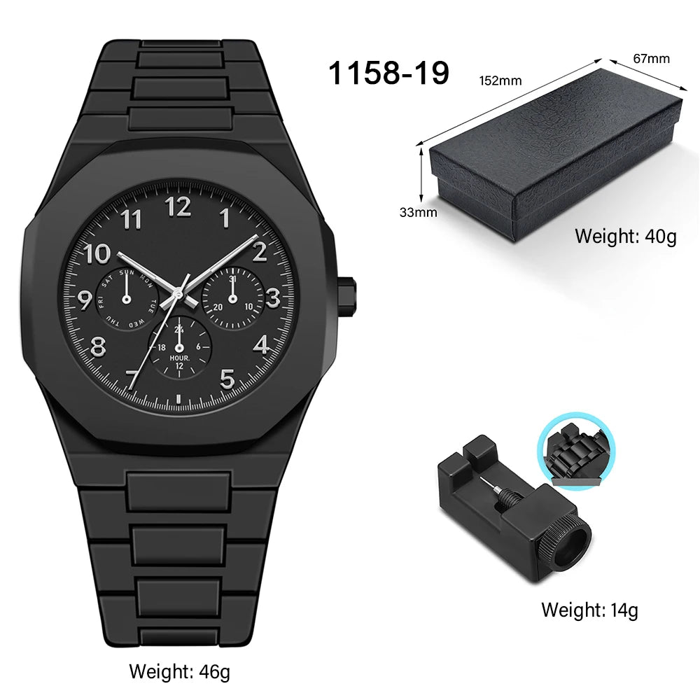 Men's Arabic Numeral Business Quartz Watch with Triple Eye Calendar and Luminous Hands Men Watch Waterproof