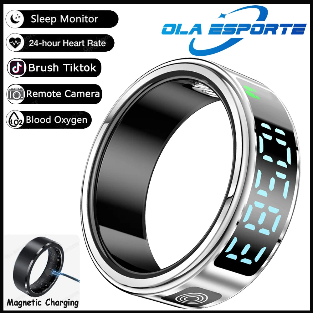 2025 Smart Ring Men Women LED Display Screen Heart Rate Blood Oxygen Monitor 5ATM Waterproof Multi Sports Mode Gifts For Andorid