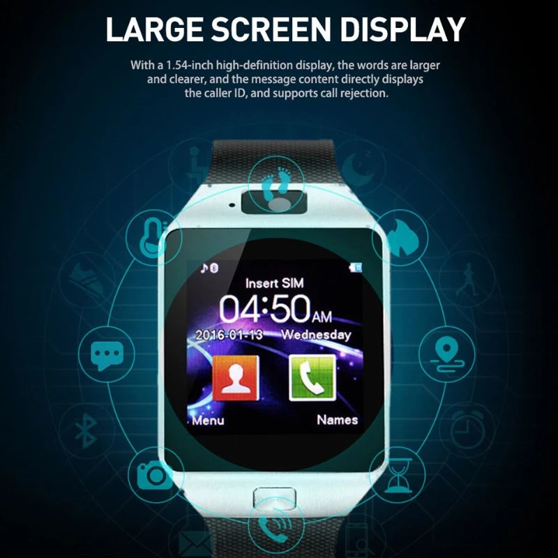 DZ09 Smart Watch Men Women Touch Screen 2G SIM Card Bluetooth Call Sleep Monitoring Camera Smartwatch For Android IOS