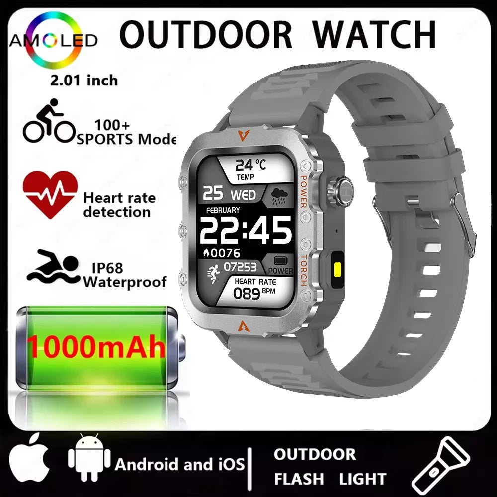 Multi-function Smart Watch Men Heart Rate Health Monitoring Bluetooth Call Smartwatch 100+Sports Modes Flashlight Sports Watches