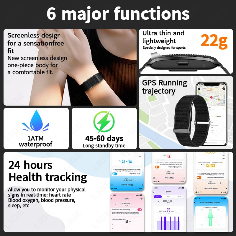 LIGE 2025 Smart Watch Men Women Heart Rate Blood Pressure Monitor Pedometer Waterproof Sports Bracelet Fitness Tracker Smartband