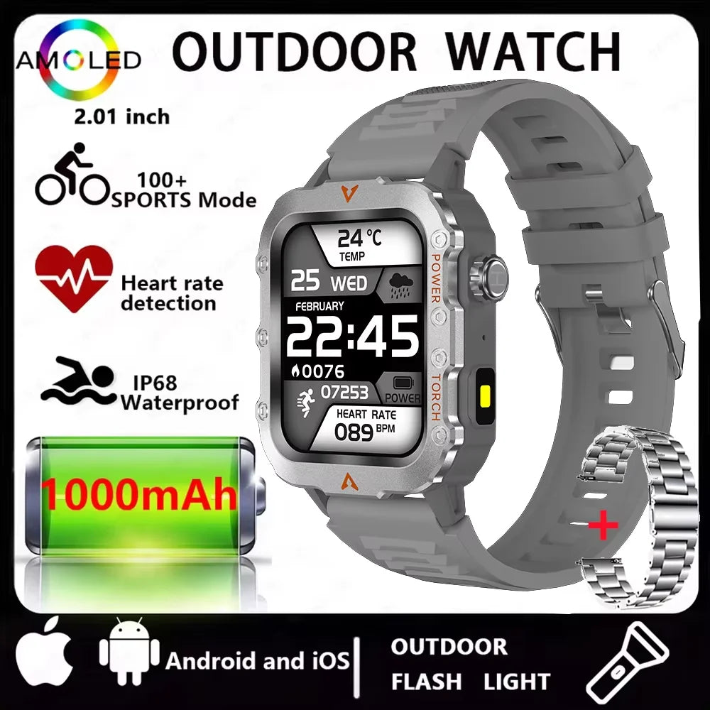 Multi-function Smart Watch Men Heart Rate Health Monitoring Bluetooth Call Smartwatch 100+Sports Modes Flashlight Sports Watches