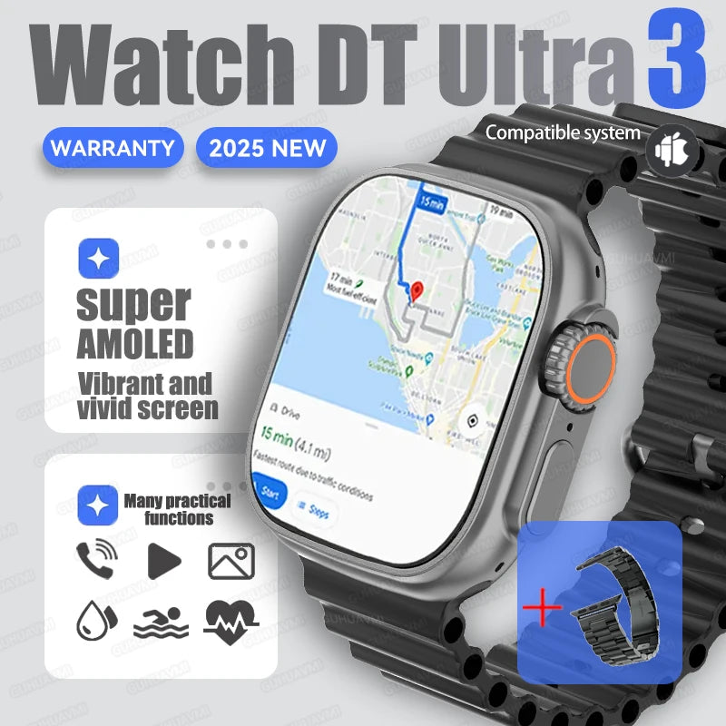 2025 New Original Watch DT Ultra 3 Pro Smart Watch Men Google Map NFC GPS Tracker HD BT Call IP68 Waterproof Smart Watches Women