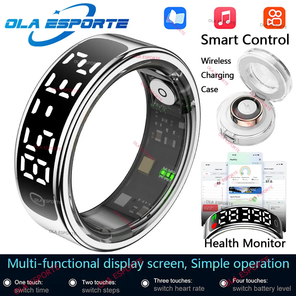 Smart Ring with Display Screen and Touch for Men Women, Health and Sleep Monitor, 5ATM Waterproof, Multi-sport Mode, Smartring