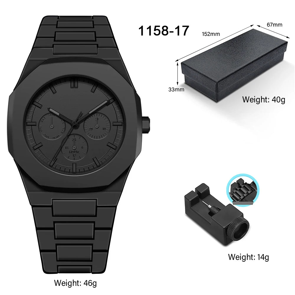 Men's Arabic Numeral Business Quartz Watch with Triple Eye Calendar and Luminous Hands Men Watch Waterproof