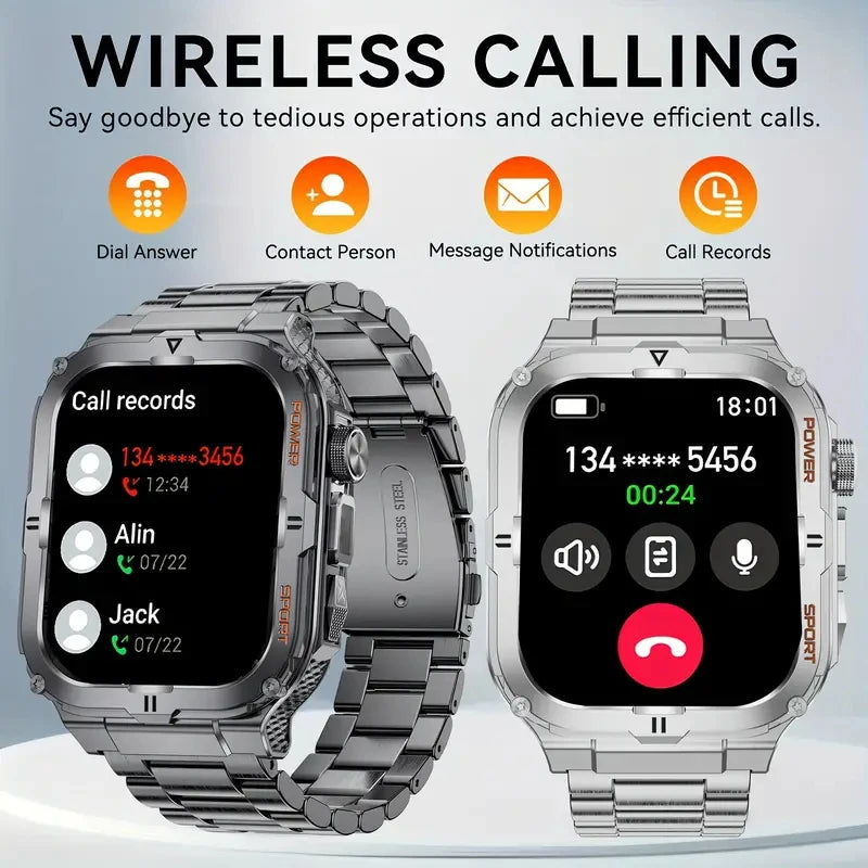 Military Grade Outdoor Smart Watch Men Wome's Health 1.96"HD Screen 430mAh Battery LED Flashlight Waterproof Sports Smartwatches