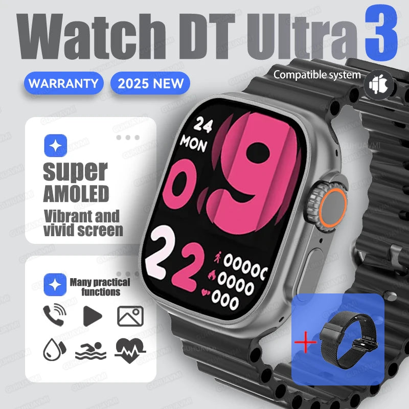 2025 New Original Watch DT Ultra 3 Pro Smart Watch Men Google Map NFC GPS Tracker HD BT Call IP68 Waterproof Smart Watches Women