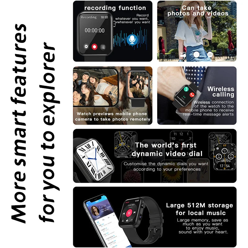 LIGE 2025 New 512MB Camera Smartwatch 1.91" HD Make Answer Call Take Video Sound Recording Music Sports Waterproof Smart Watch