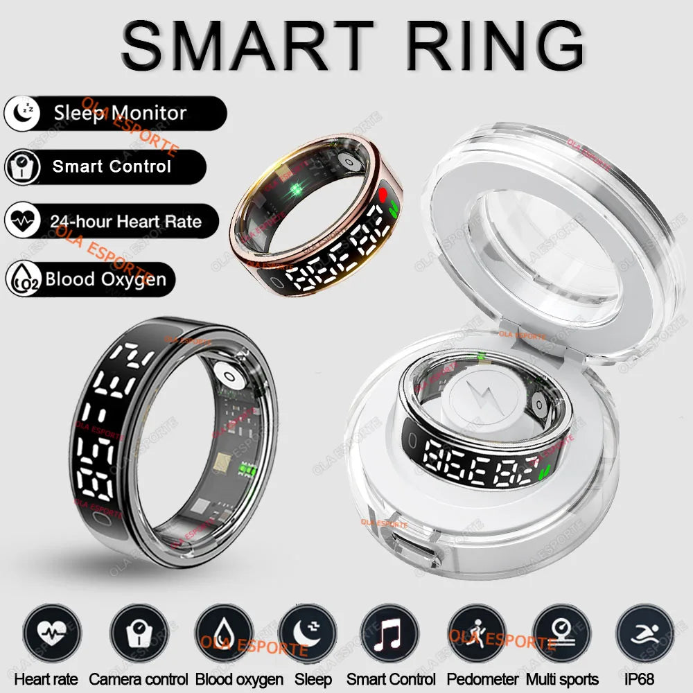 Smart Ring with Display Screen and Touch for Men Women, Health and Sleep Monitor, 5ATM Waterproof, Multi-sport Mode, Smartring