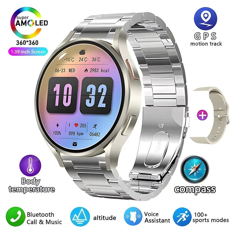 2025 New waterproof Watch 6 GPS Track Smart Watch Men Amoled Always Display Body Temperature Clock BT Talk Smart Watch Woman Man