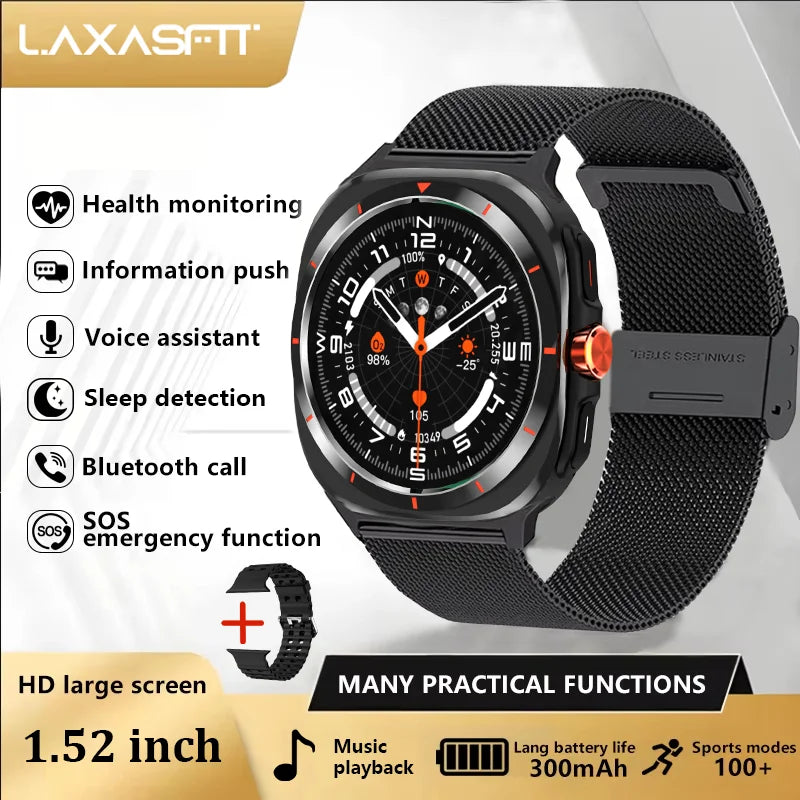 LAXASFIT Smart Watch Man 1.52-inch Touchscreen Bluetooth Calling Heart Rate Monitor Sports Fitness Tracking Woman Smartwatch