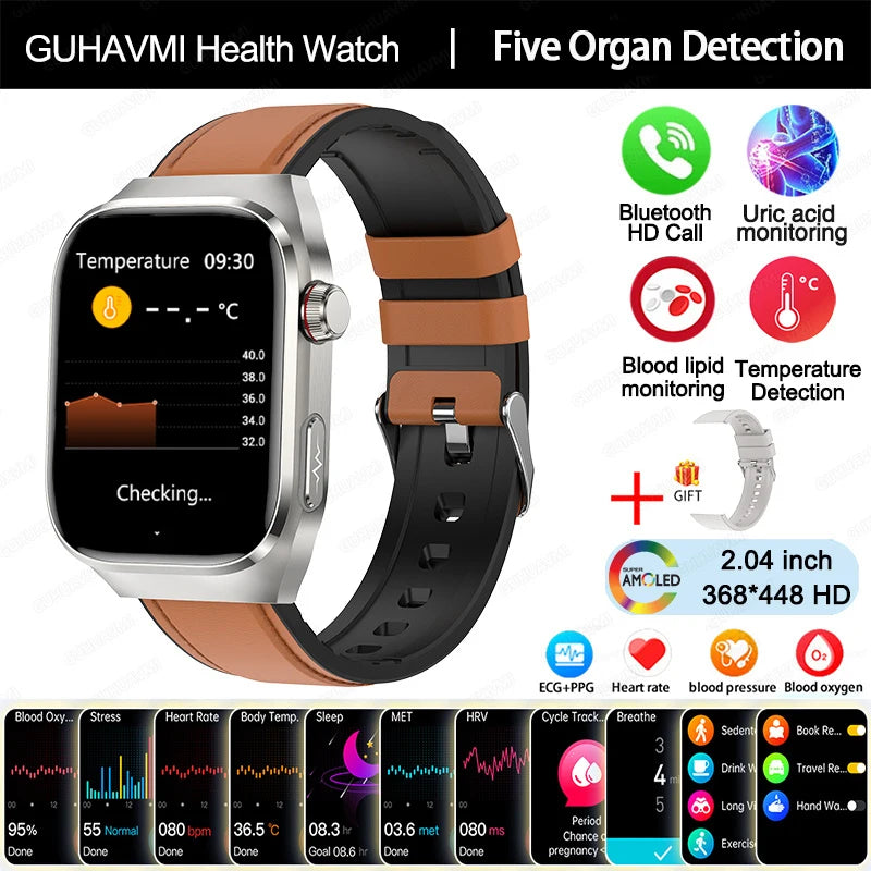 2025 New AI Intelligent Diagnosis ECG+PPG Smartwatch Health Protection Blood Lipids Uric Acid Heart Rate BT Call Smart Watch Men