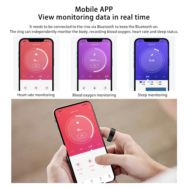 Smart Ring Waterproof Body Monitoring Exercise Heart Rate Blood Pressure Blood Oxygen Detection Magnetic Charging Titanium Alloy