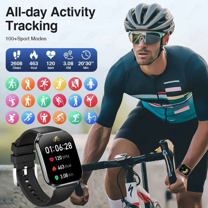 New Ultra-thin Smart Watch Men Health Monitor 1.96"AMOLED Screen 3ATM Waterproof Sport Bluetooth Call Smartwatch for Android iOS
