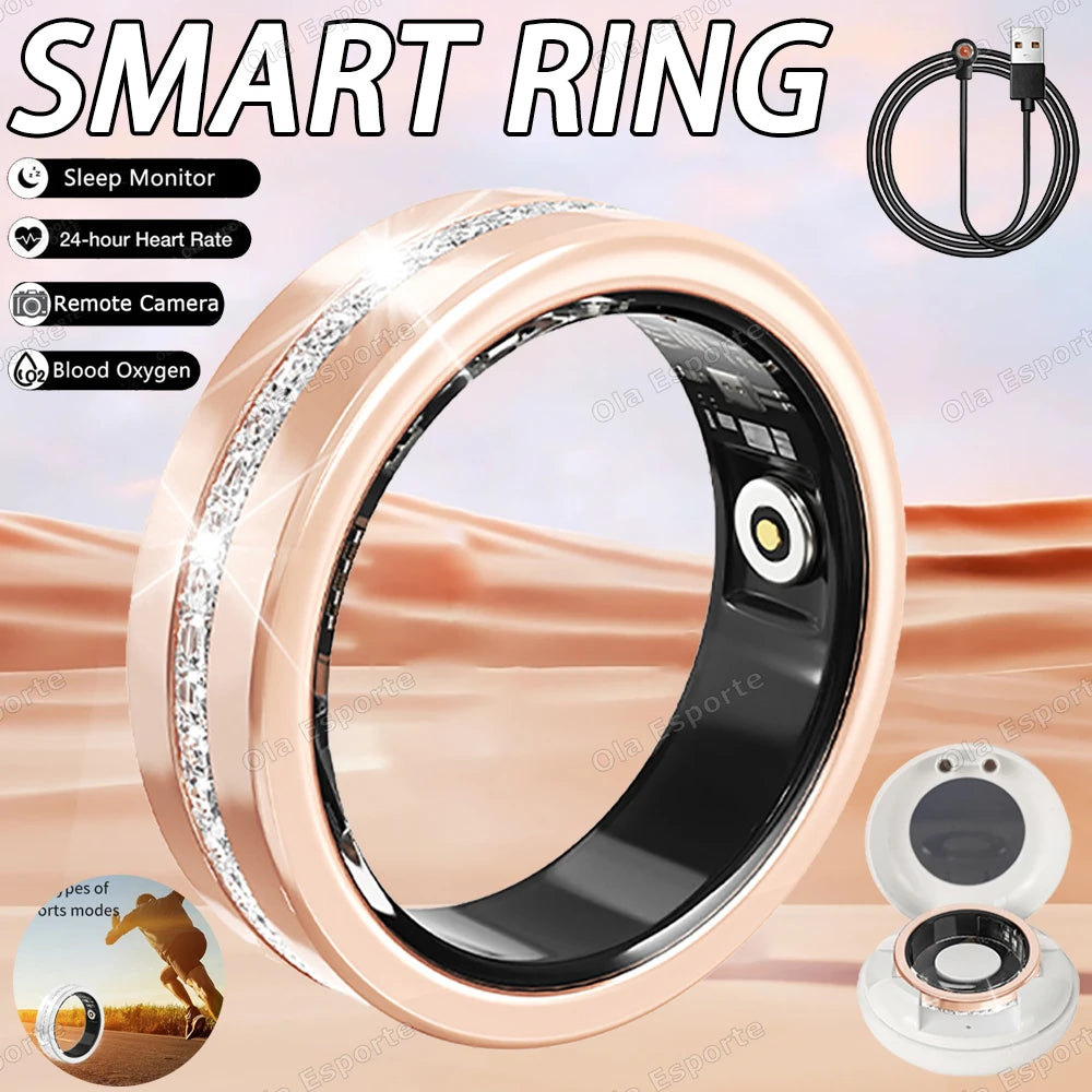 New For Android IOS Smart Ring IP68 Waterproof Heart Rate Health Monitoring Sports Pedometer Fitness Rings Diamond Fashion Women