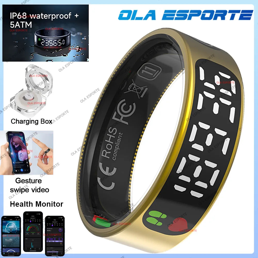 New Smart Ring LED Screen Health Monitor Multi Sports Modes Heart Rate Measurement 5ATM Waterproof Smart Ring With Charging Case