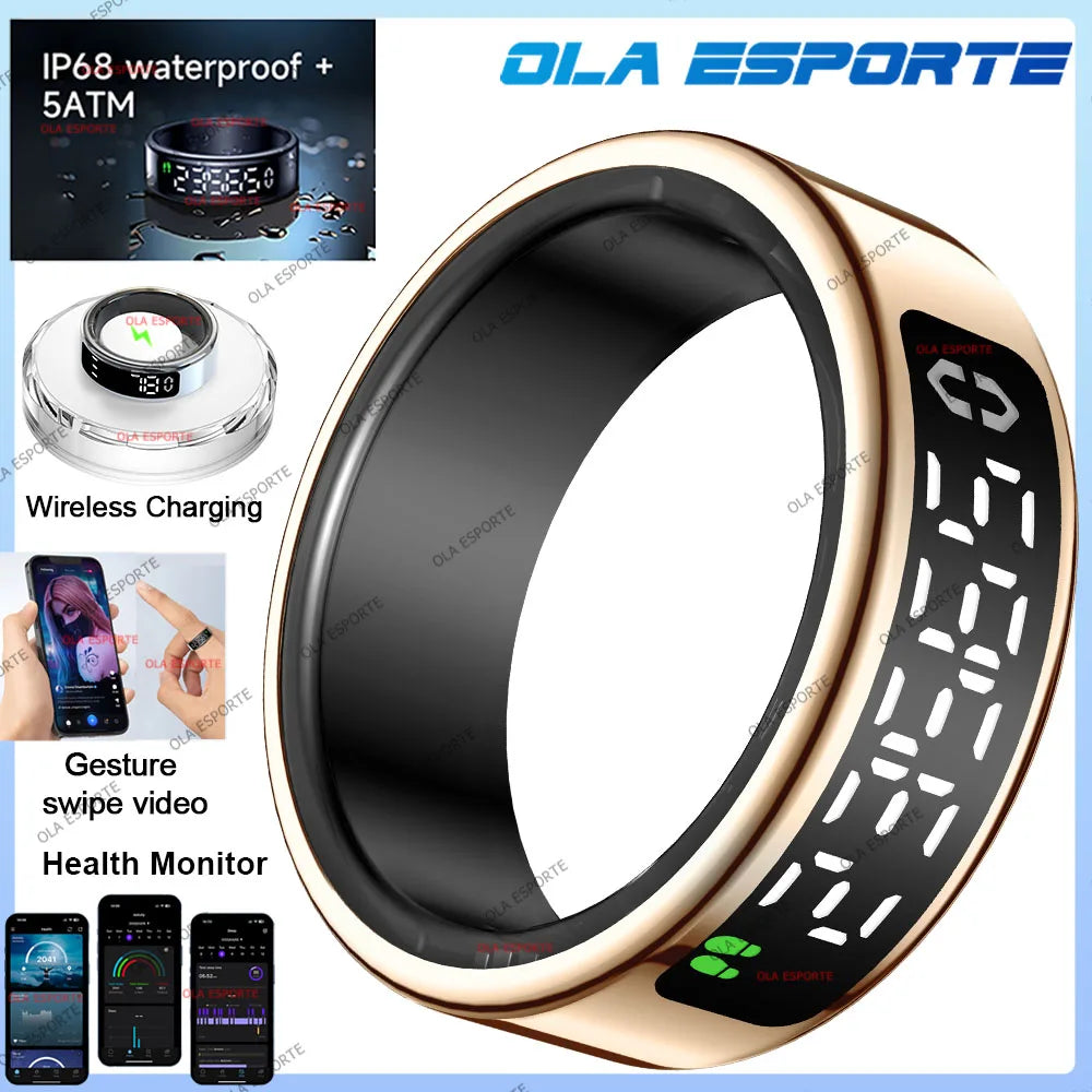 Smart Ring with Display Screen and Touch, Health Manager, Gesture Swipe Video, 5 ATM Waterproof For Men Women Smartring 2025 New