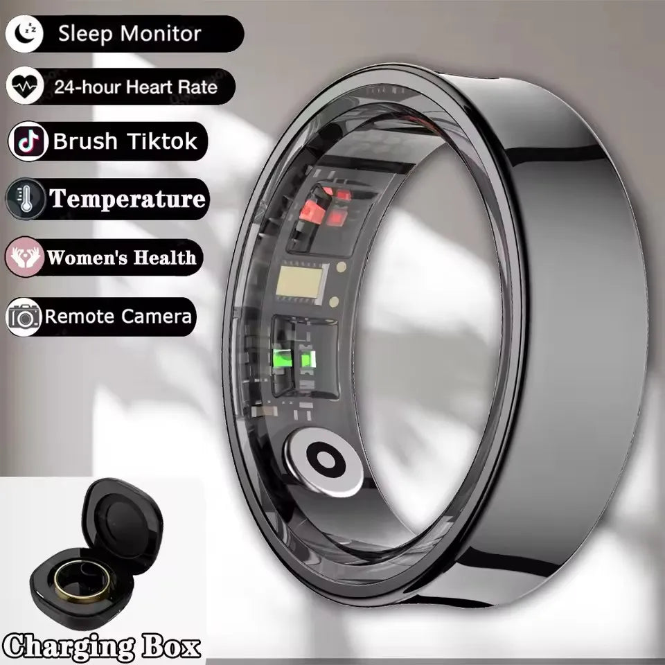 2025 New Smart Ring Blood Oxygen&Pressure Sleep Monitor Sports Tracking Remote Care IP68 Waterproof Men Women