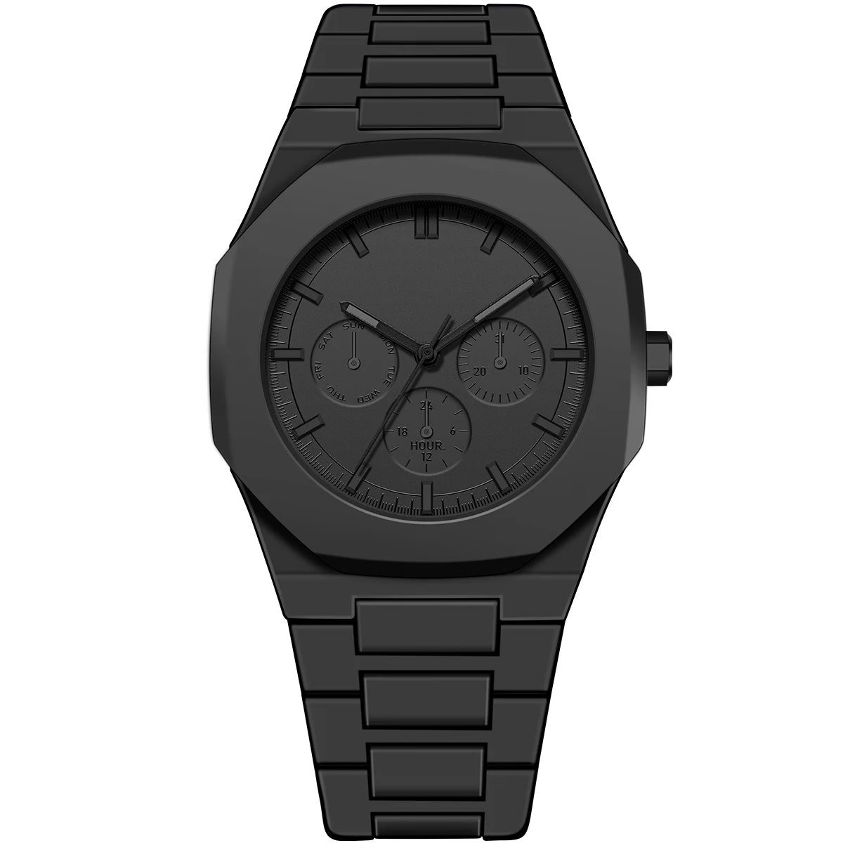 Men's Arabic Numeral Business Quartz Watch with Triple Eye Calendar and Luminous Hands Men Watch Waterproof