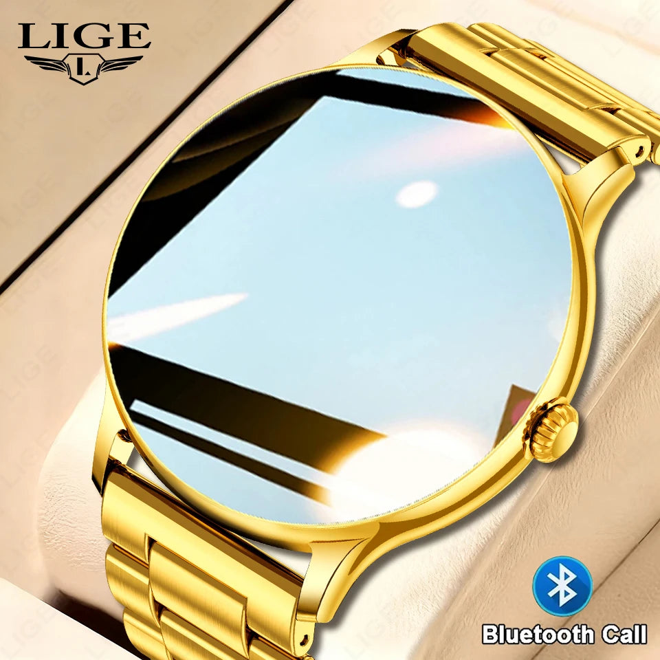 New Golden Luxury Steel Smart Watch Men 1.38inch HD Screen Smartwatch Women Sleep BT Call IP68 Waterproof Sports Watch Pedometer