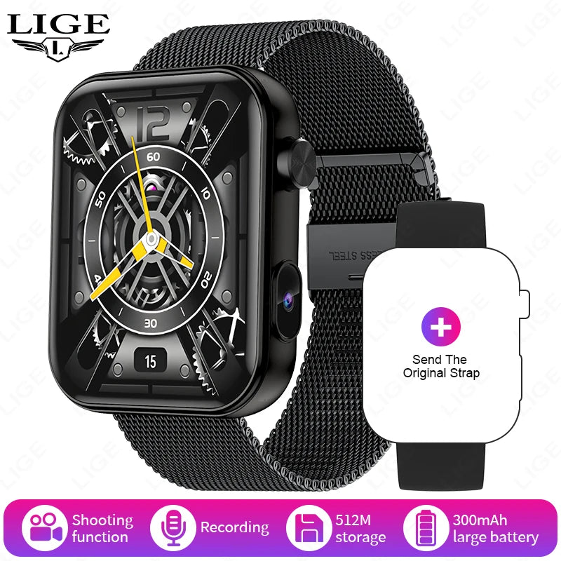 LIGE 2025 New 512MB Camera Smartwatch 1.91" HD Make Answer Call Take Video Sound Recording Music Sports Waterproof Smart Watch