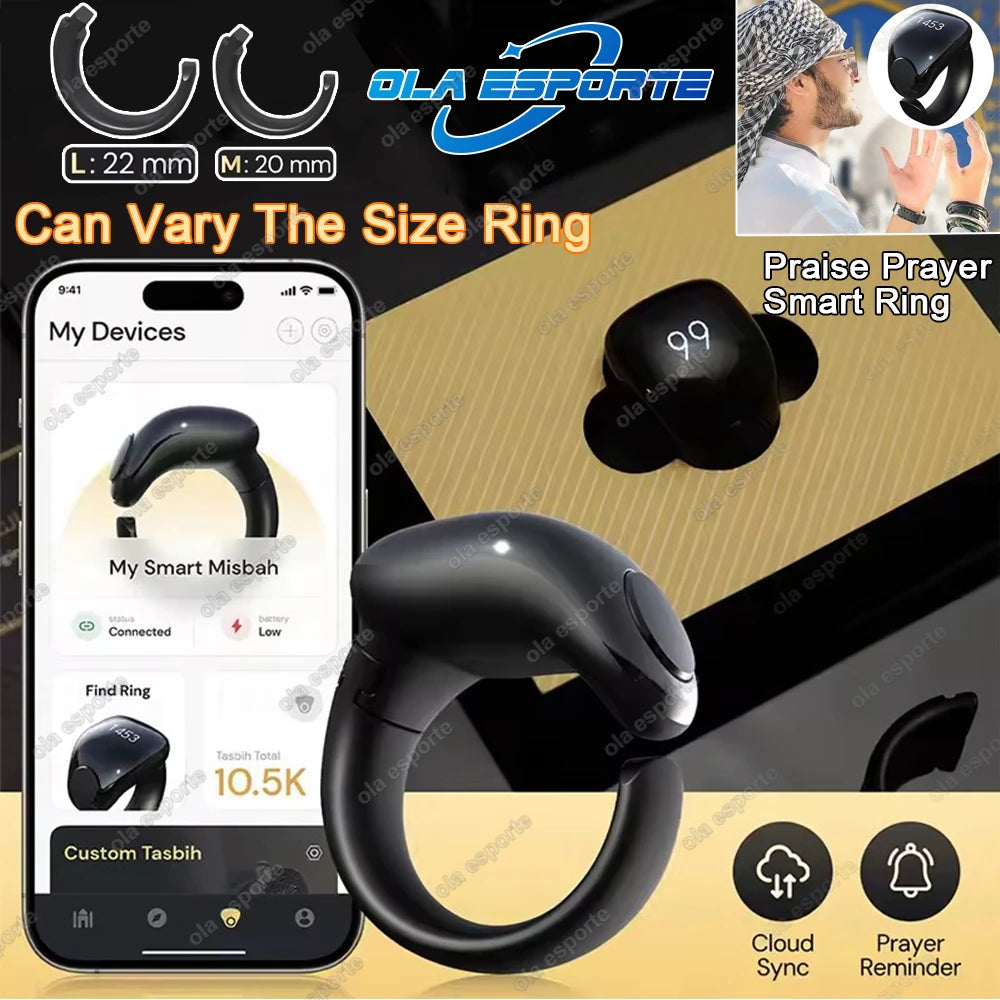 Weslamic Smart Tasbeeh Zikr Ring Islamic Tally Digital Counter for Muslims Praise Prayer Reminder Magnetic Charging Waterproof