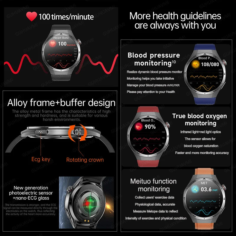 2025 New Health Non Invasive AI Diagnostic Smart Watch ECG BP Men's Three Highs Uric Acid Blood Fat Bluetooth Call Smartwatches