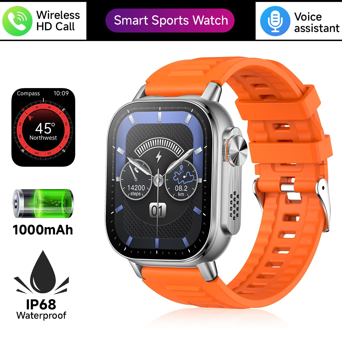Metal Body Smart Watch Bluetooth Call Answer Outdoor Sports Watch Men Compass Voice Assistant 30 Days Use Time Smartwatch 2025